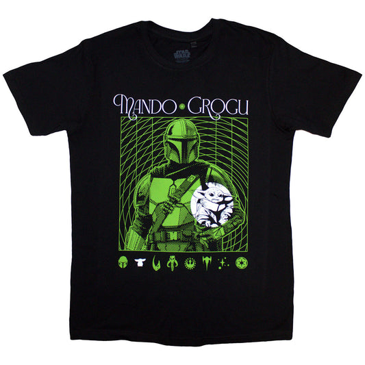Star Wars T Shirt - The Mandalorian Mando & Grogu Neon