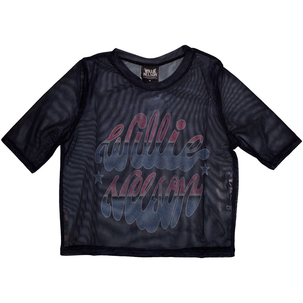 Willie Nelson Women's Mesh Short Sleeve Crop Top - Americana
