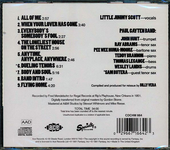Little Jimmy Scott, The Paul Gayten Band CD - Regal Records Live In New Orleans