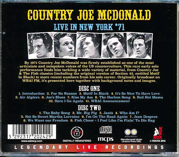 Country Joe McDonald CD - Live In New York '71 (2xCD) (remastered)
