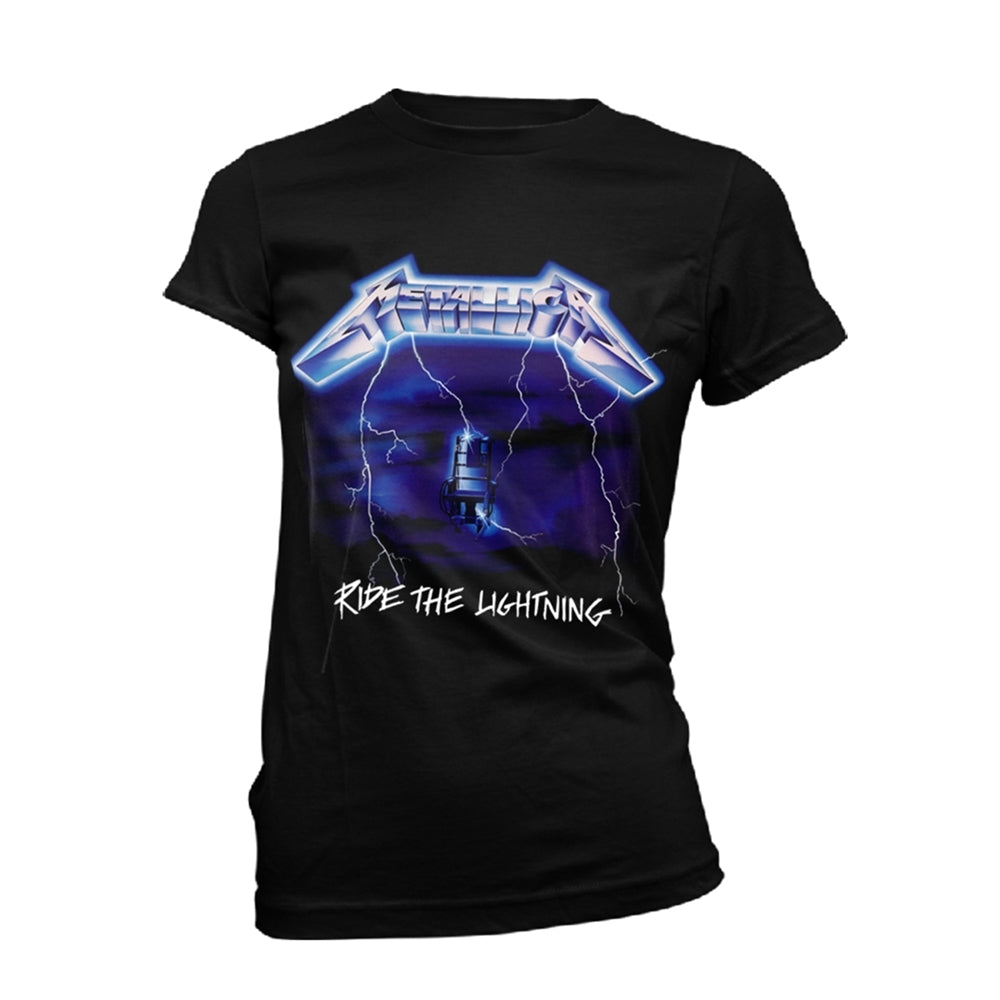 Metallica Women's T Shirt - Ride The Lightning Tracks (Black) | Buy Now For 29.99