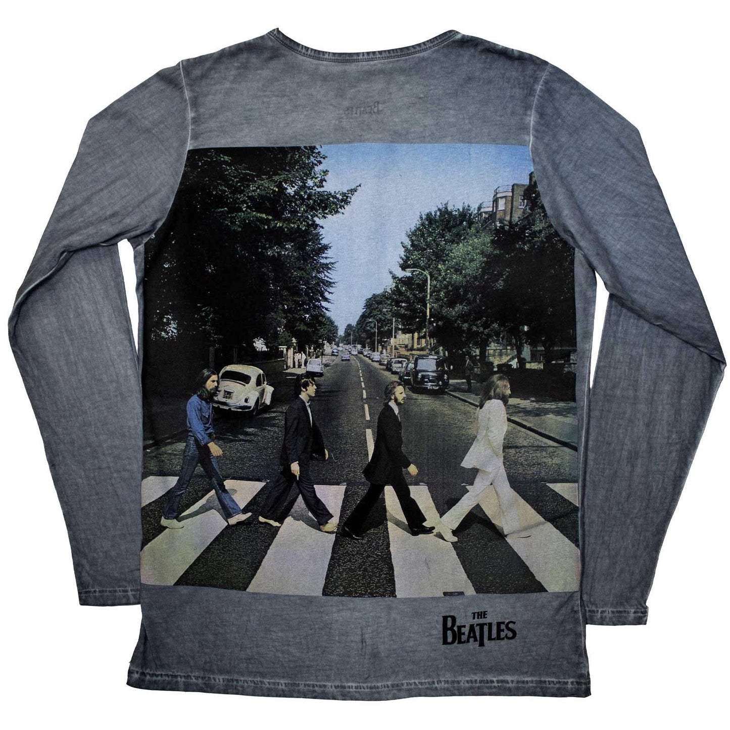 The Beatles Black Long Sleeve T Shirt - Abbey Road Back Print Stone Wash