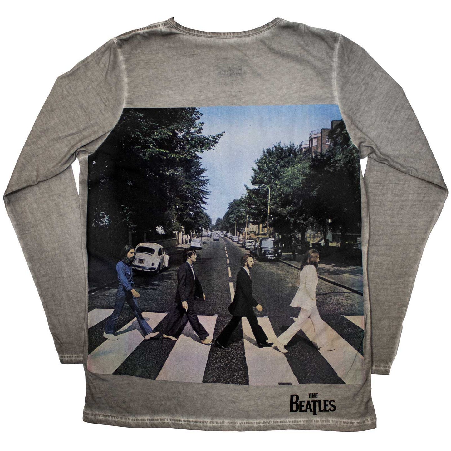 The Beatles Silver Long Sleeve T Shirt - Abbey Road Back Print Stone Wash