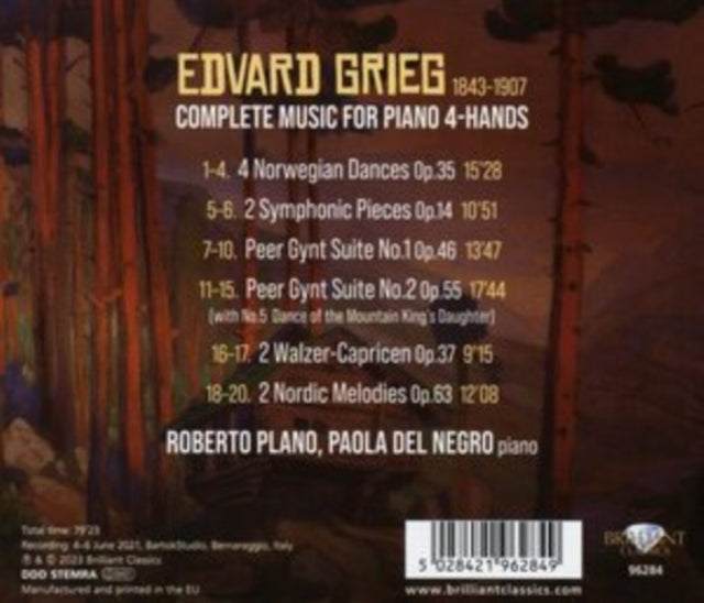 Roberto Plano/Paola Del Negro CD - Grieg: Complete Music For Piano 4-Hands