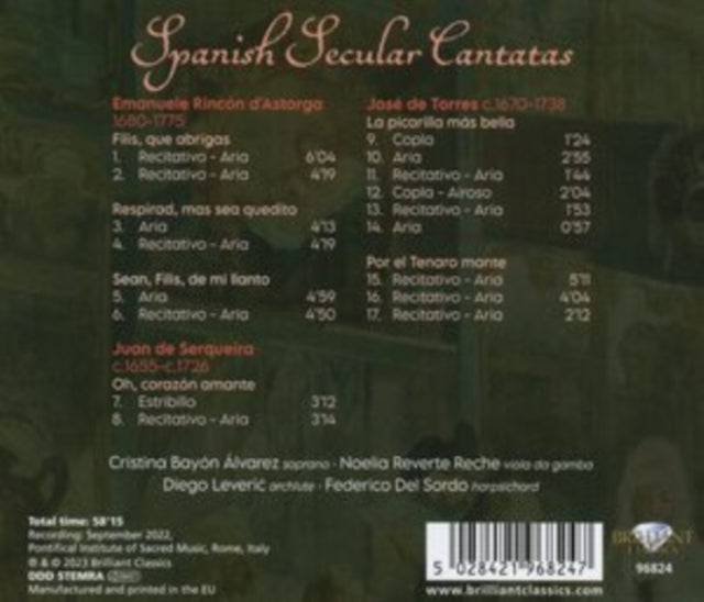 Cristina Bayon Alvarez / Noelia Reverte Reche / Diego Leveric / Federico Del Sordo CD - Spanish Secular Cantatas
