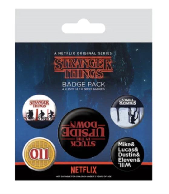 Stranger Things Badge Pack - Upside Down (4 X 25Mm & 1 X 38Mm Badges)