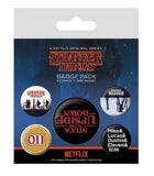 Stranger Things Badge Pack - Upside Down (4 X 25Mm & 1 X 38Mm Badges)