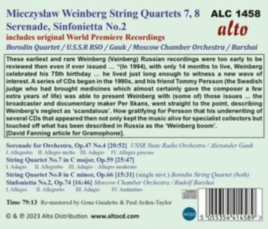 Borodin Quartet CD - Mieczyslaw Weinberg: Str Qrts Nos. 7 & 8