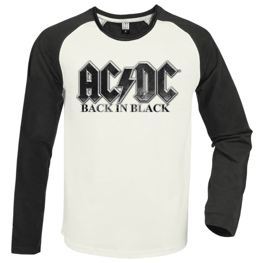 AC/DC Baseball Jersey - Back In Black White / Charcoal Amplified Vintage