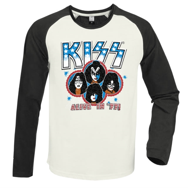 Kiss Baseball Jersey - Alive In 77 White / Charcoal Amplified Vintage