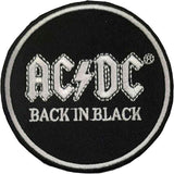 AC/DC Patches - Iron On - Back In Black Circle