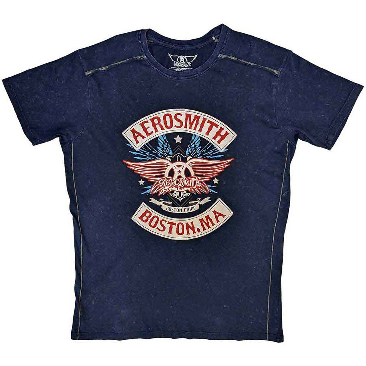 Aerosmith Navy T Shirt - Boston Pride Snow Wash