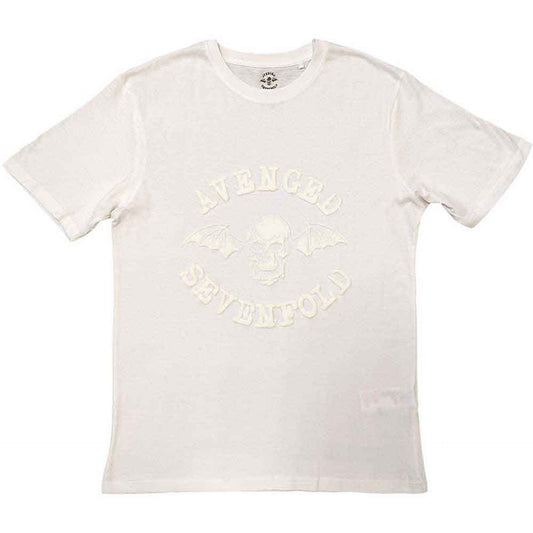 Avenged Sevenfold White T Shirt - Classic Deathbat Hi-Build