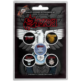 Saxon Plastic Pin Badge - Wheels Of Steel