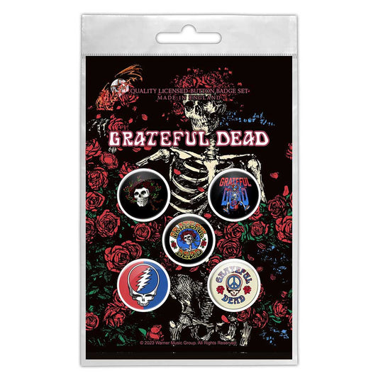 Grateful Dead Plastic Pin Badge - Skeleton & Rose