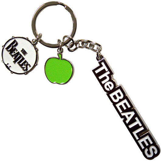 The Beatles Standard Keychains - Text Logo Drop T Drum & Apple Charms