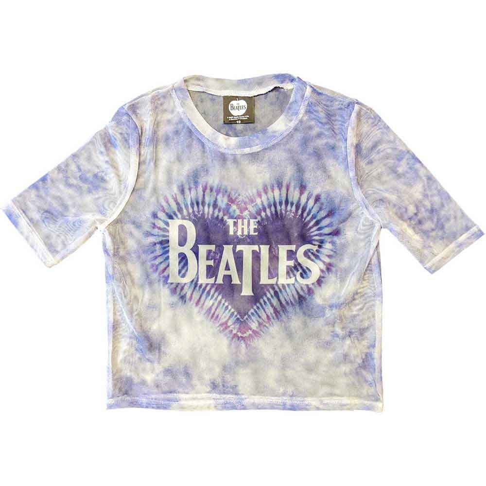 The Beatles Womens Mesh Short Sleeve Crop Top - Heart & Drop T Logo