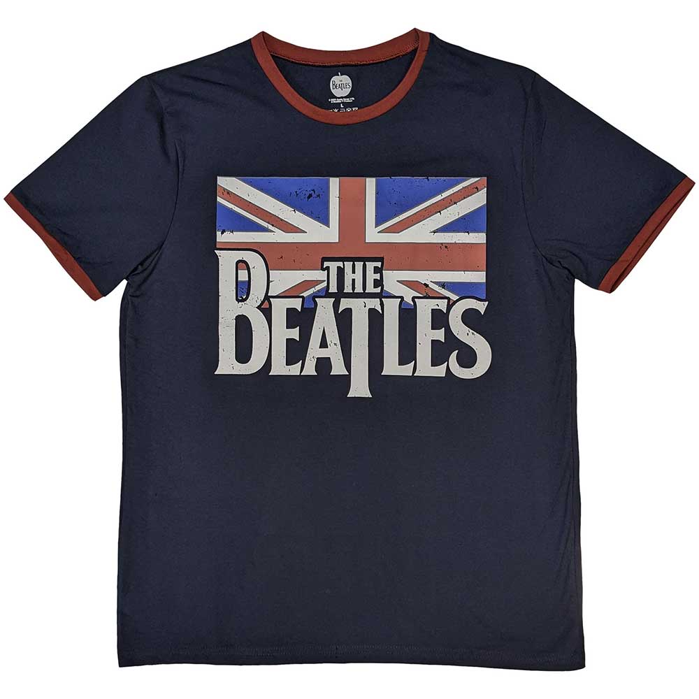 The Beatles T Shirt - Drop T Logo & Vintage Flag Ringer
