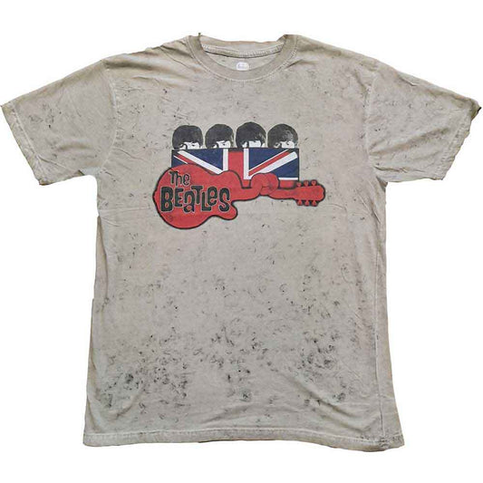 The Beatles Sand T Shirt - Guitar & Flag Snow Wash