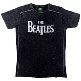 The Beatles Black T Shirt - Drop T Logo Snow Wash
