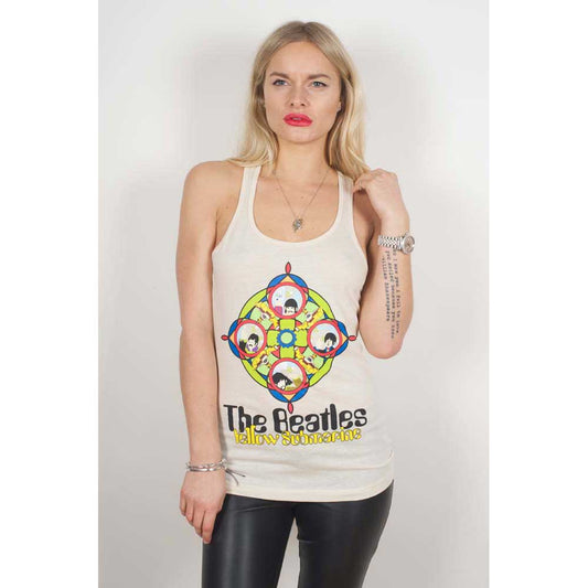 The Beatles Womens Vest Top - Yellow Sub & Portholes