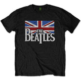 The Beatles Black T Shirt - Drop T Logo & Vintage Flag