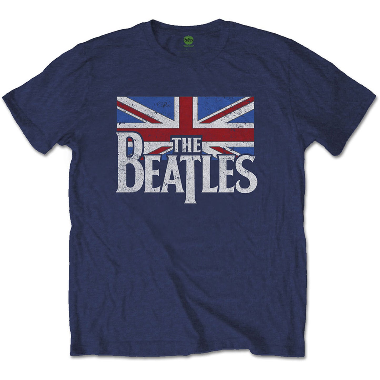 The Beatles Navy T Shirt - Drop T Logo & Vintage Flag