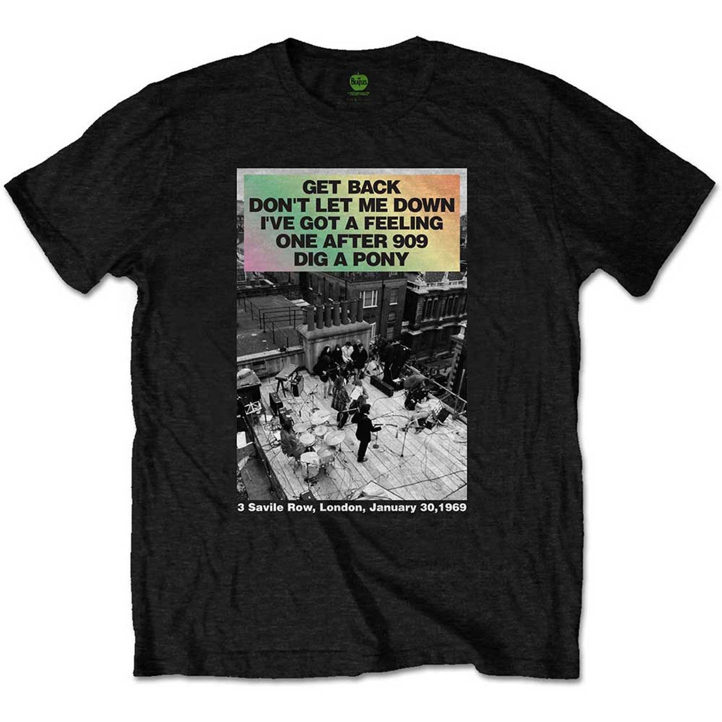 The Beatles Black T Shirt - Rooftop Songs Gradient