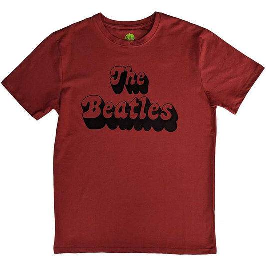 The Beatles Red T Shirt - Text Logo Shadow