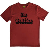 The Beatles Red T Shirt - Text Logo Shadow