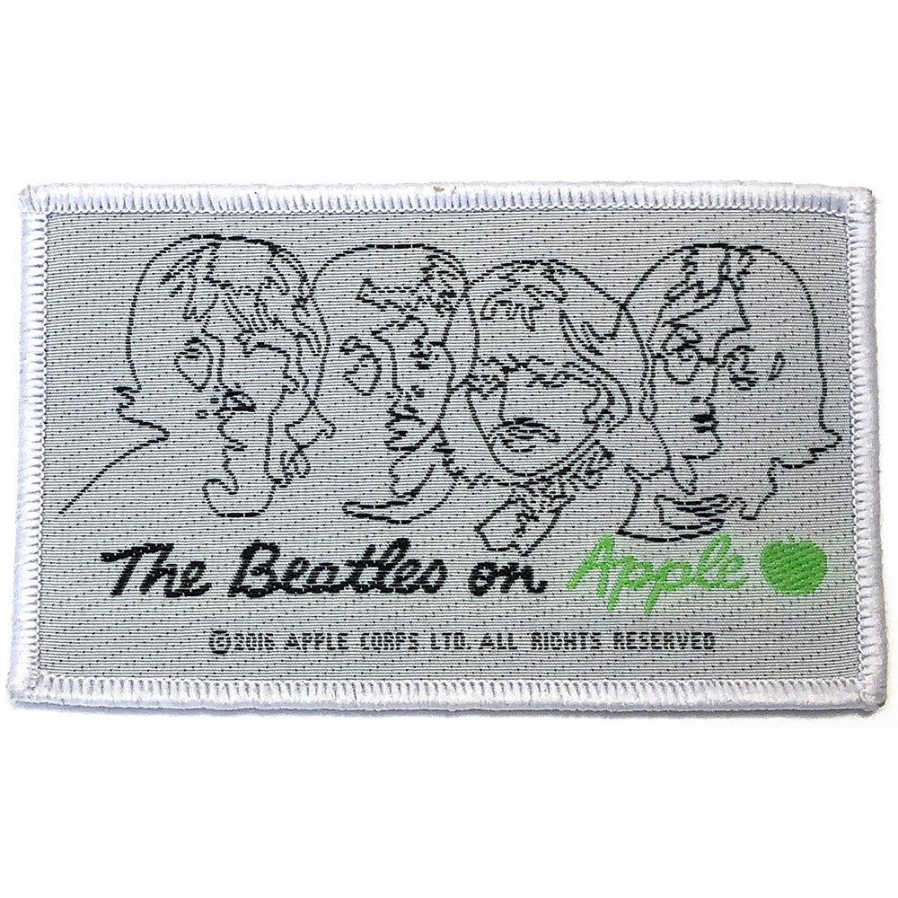 The Beatles Patches - Woven Sew On - Beatles On Apple Black On White
