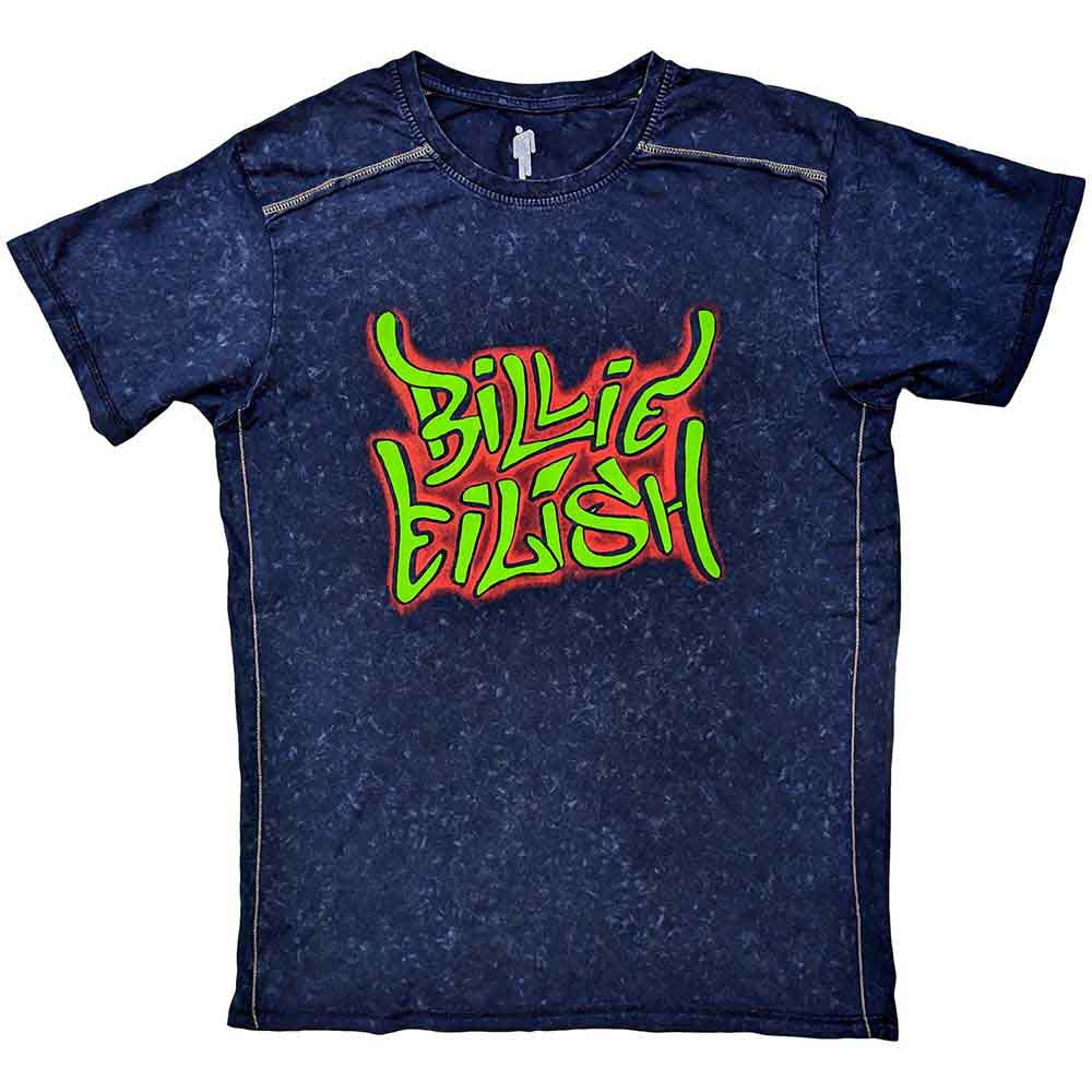Billie Eilish Navy T Shirt - Graffiti Snow Wash