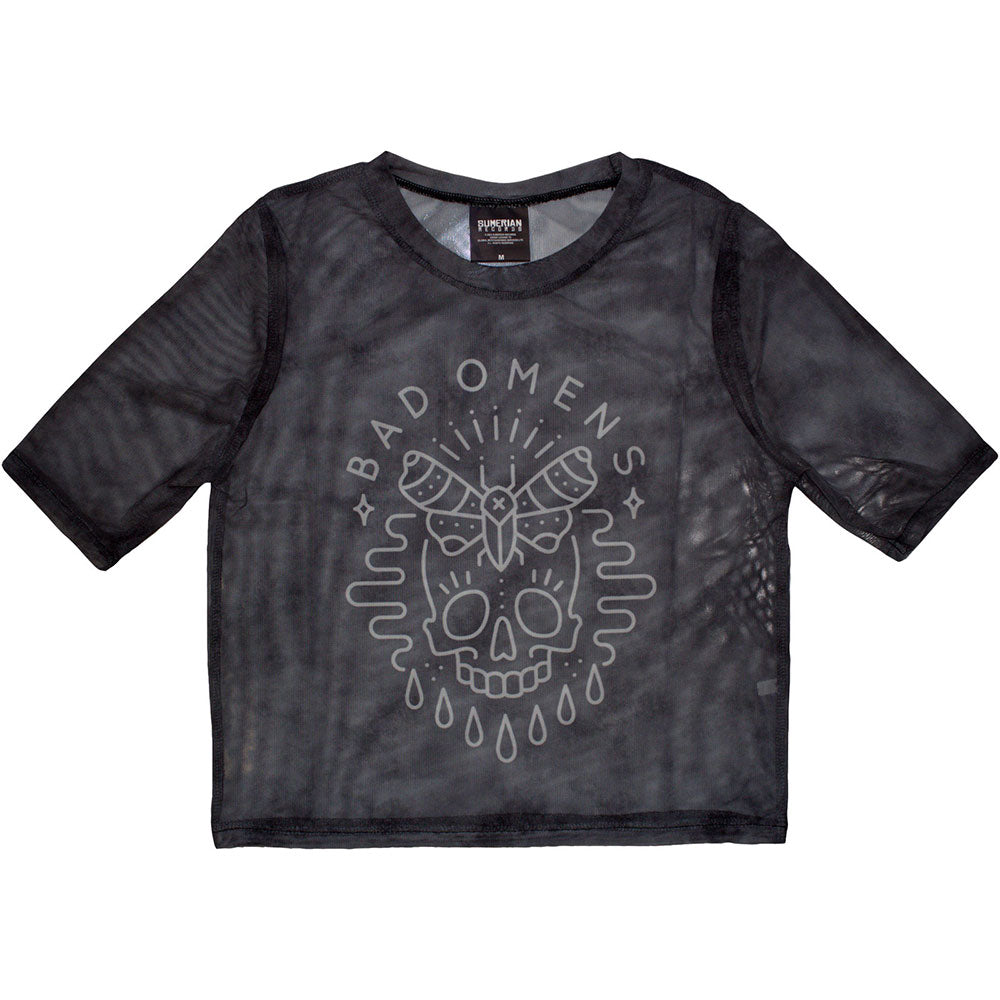 Bad Omens Women's Mesh Short Sleeve Crop Top - Moth Skull