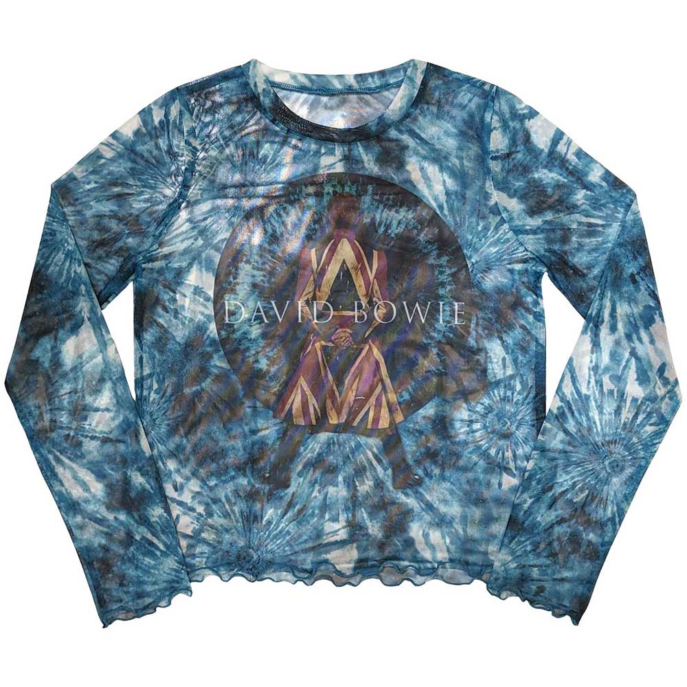 David Bowie Womens Mesh Long Sleeve Crop Top - Live & Well