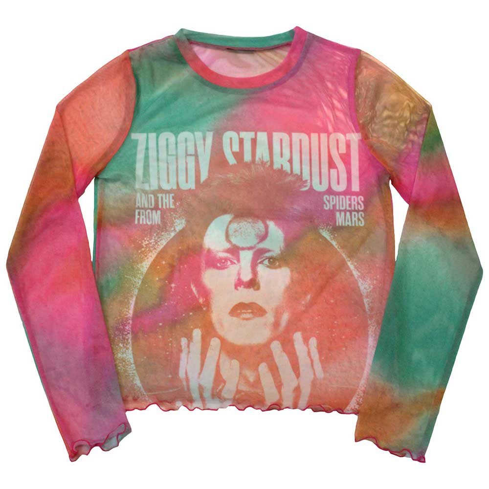 David Bowie Womens Mesh Long Sleeve Crop Top - Ziggy v2