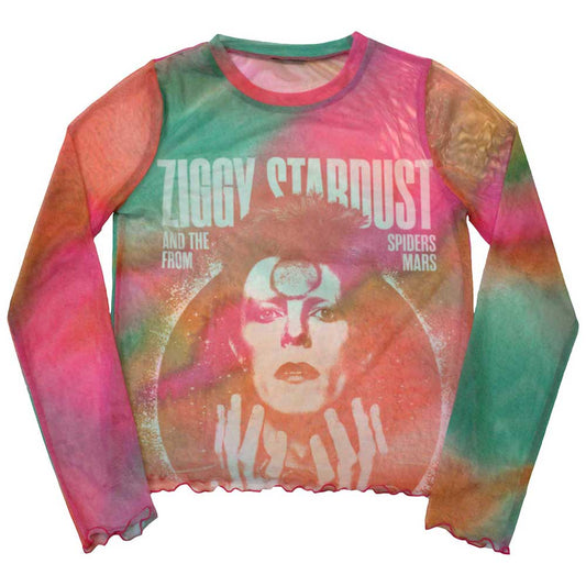 David Bowie Womens Mesh Long Sleeve Crop Top - Ziggy v2