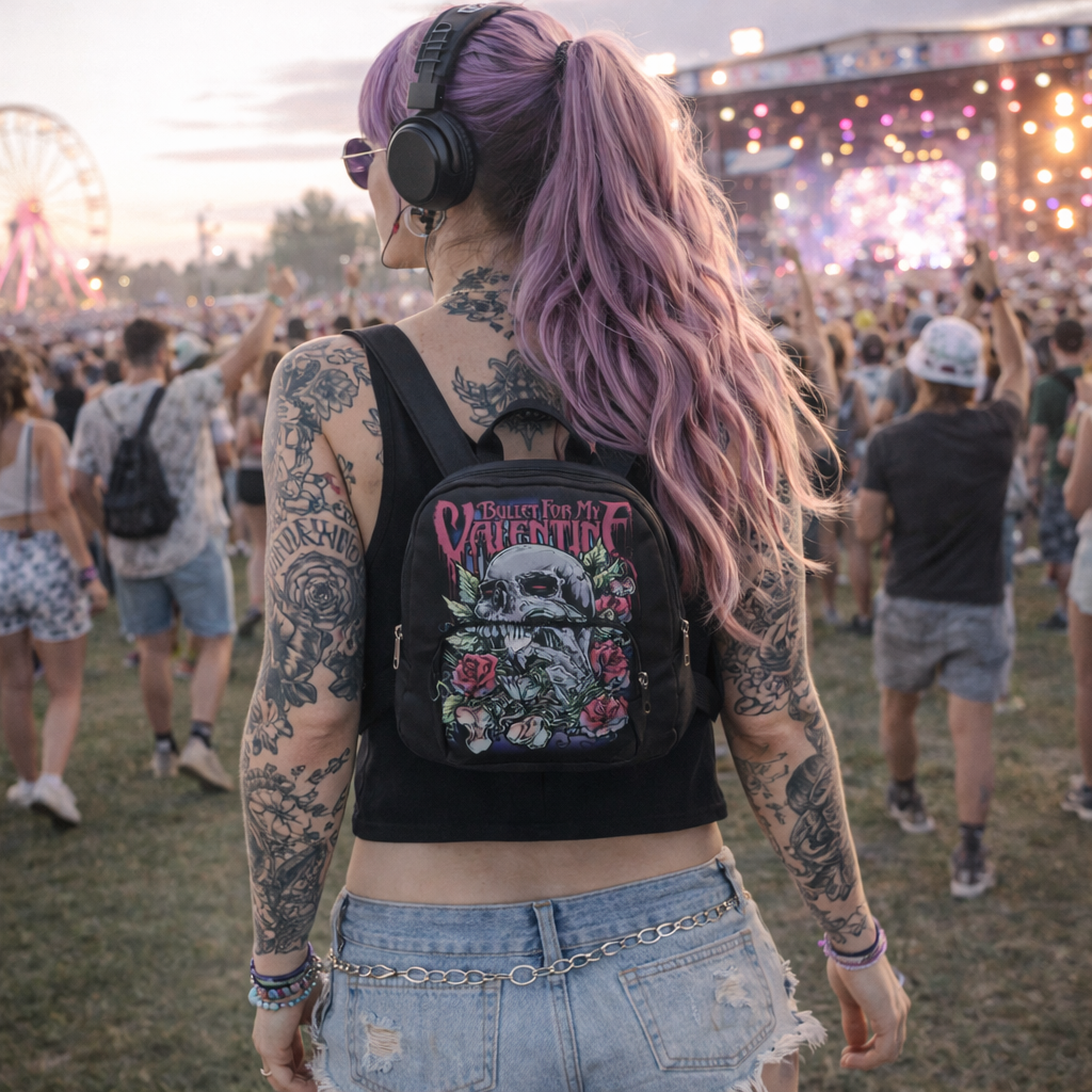 Rocksax Bullet For My Valentine Mini Backpack - Skull Red Eyes