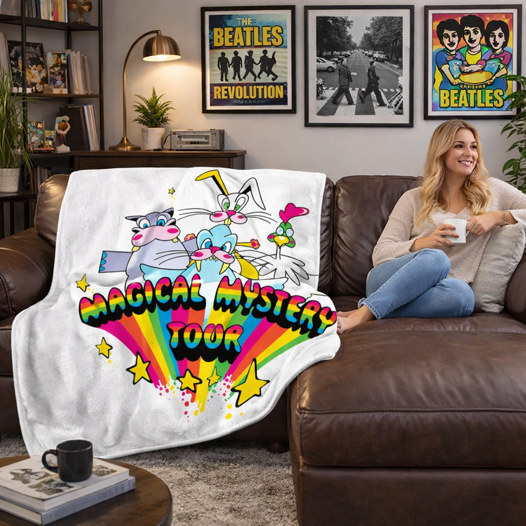 Rocksax The Beatles Blanket - Magical Mystery Characters White