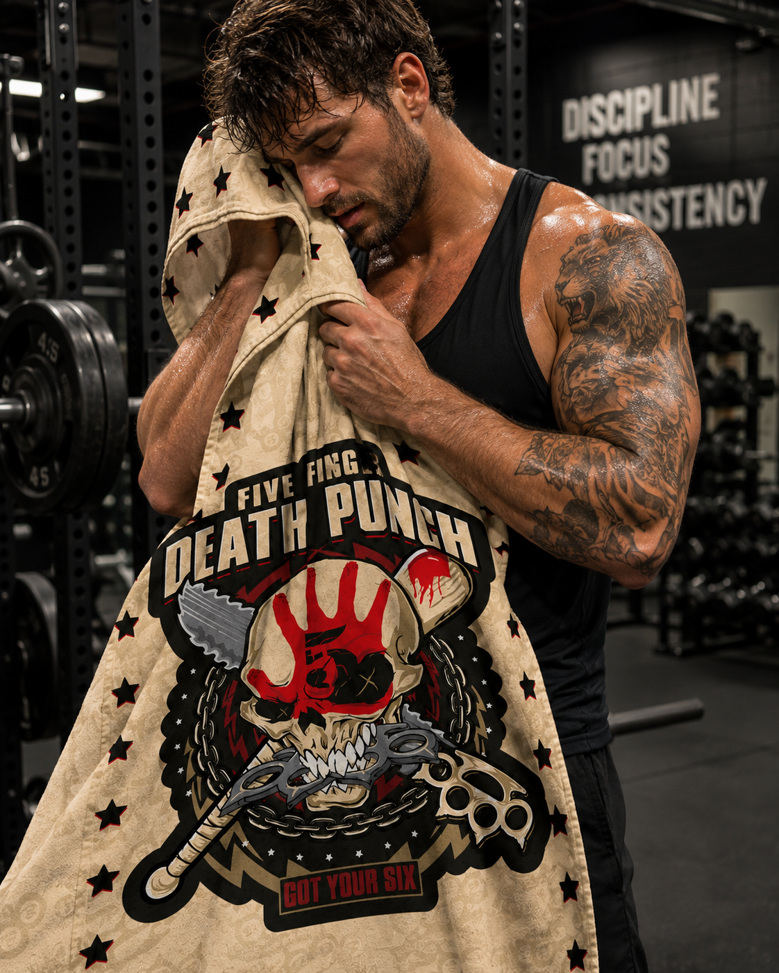 Rocksax Five Finger Death Punch Towel - Got Your Six Beige