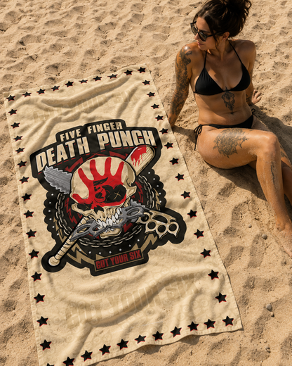 Rocksax Five Finger Death Punch Towel - Got Your Six Beige