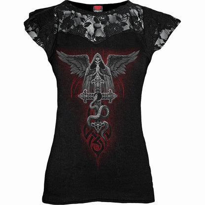 THE DEAD - Lace Layered Cap Sleeve Top Black