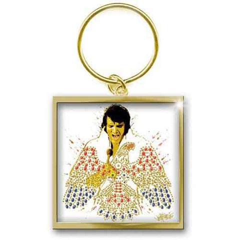 Elvis Presley Standard Keychains - American Eagle Photo Gold Finish Metal