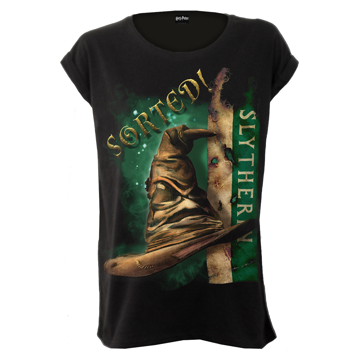 HARRY POTTER - SLYTHERIN HAT - Boatneck Cap Sleeve Top Black