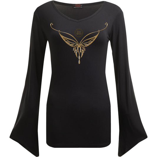 LOTR - ELVEN NECKLACE - V Neck Goth Sleeve Top Black