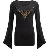 LOTR - ELVEN NECKLACE - V Neck Goth Sleeve Top Black