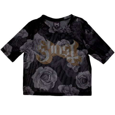Ghost Women's Mesh Short Sleeve Crop Top - Logo & Roses