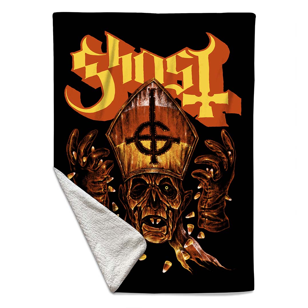 Rocksax Ghost Sherpa Fleece Blanket - Candy Corn  | Buy Now From £39.99