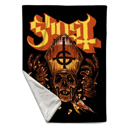 Rocksax Ghost Sherpa Fleece Blanket - Candy Corn  | Buy Now From £39.99