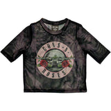 Guns N Roses Women's Mesh Short Sleeve Crop Top - Pink Tint Bullet Logo