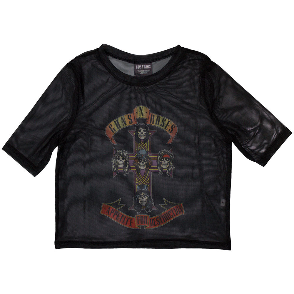 Guns N Roses Women's Mesh Long Sleeve Crop Top - Appetite For Destruction